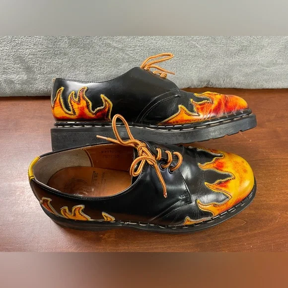 Tred Air Leather Flames Low Shoes Men’s Sz 8 Lace Up Black TredAir England - Picture 1 of 16